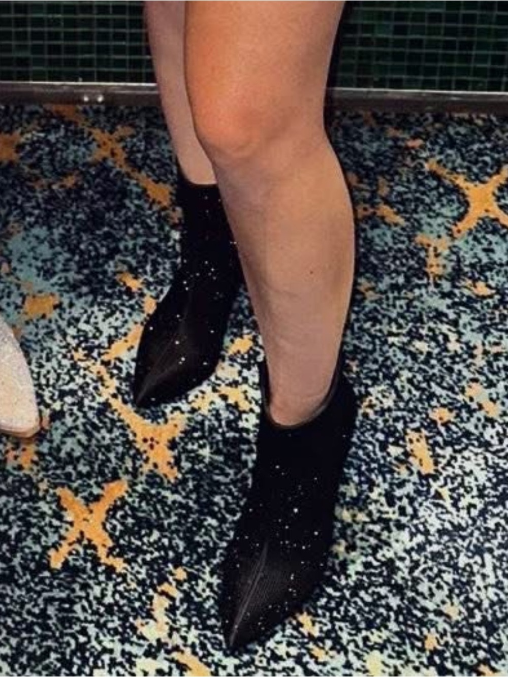 Black Rhinestone Studded Heeled Booties